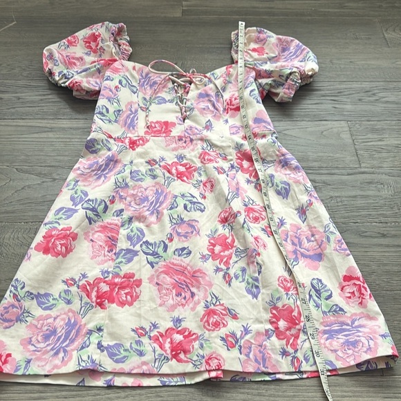 Zara | Light Pink and White Floral Mini Dress With Puff Sleeves Size Small - Picture 9 of 13